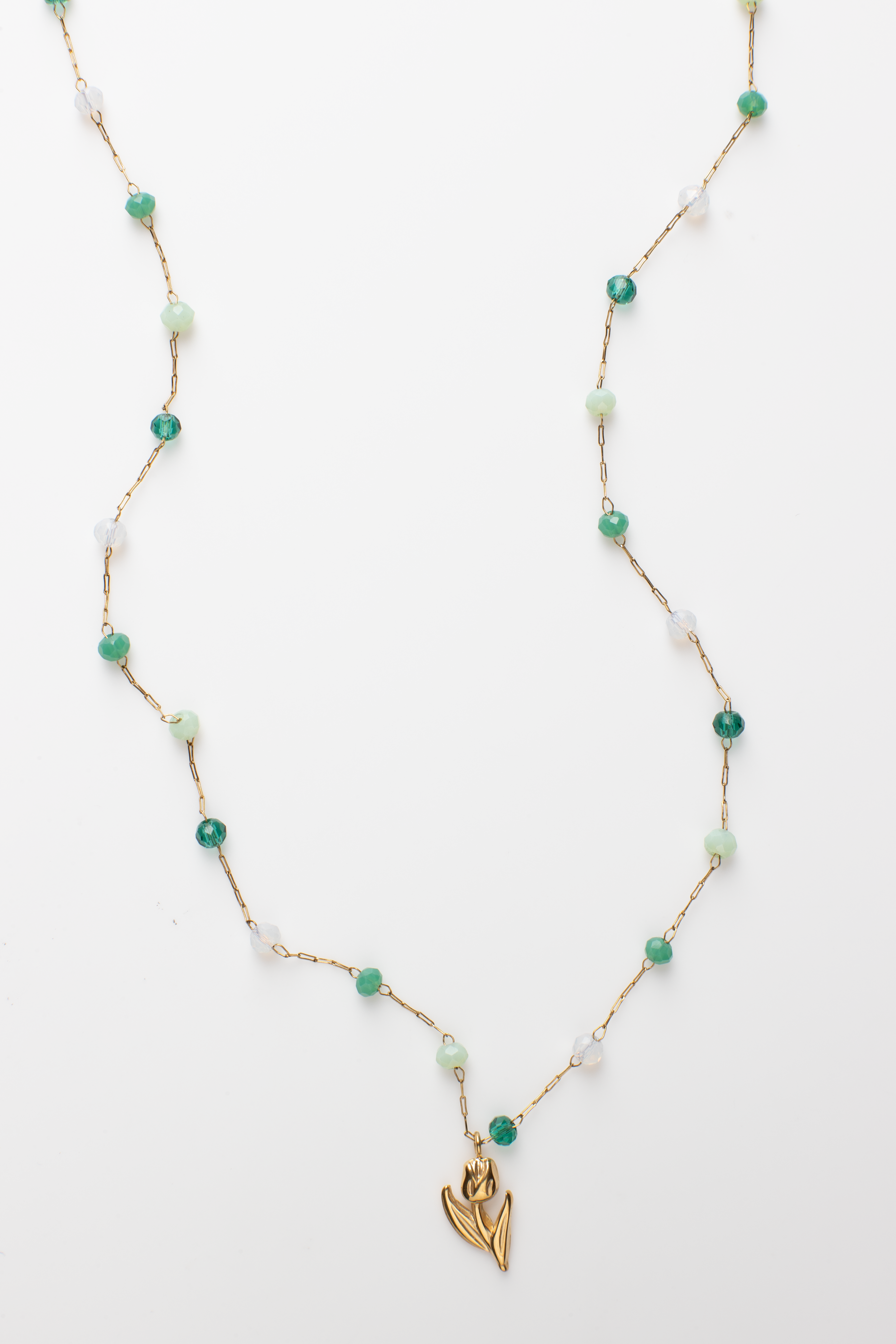 Stylish Commuter's Choice: Green and Gold Crystal Necklace for Women