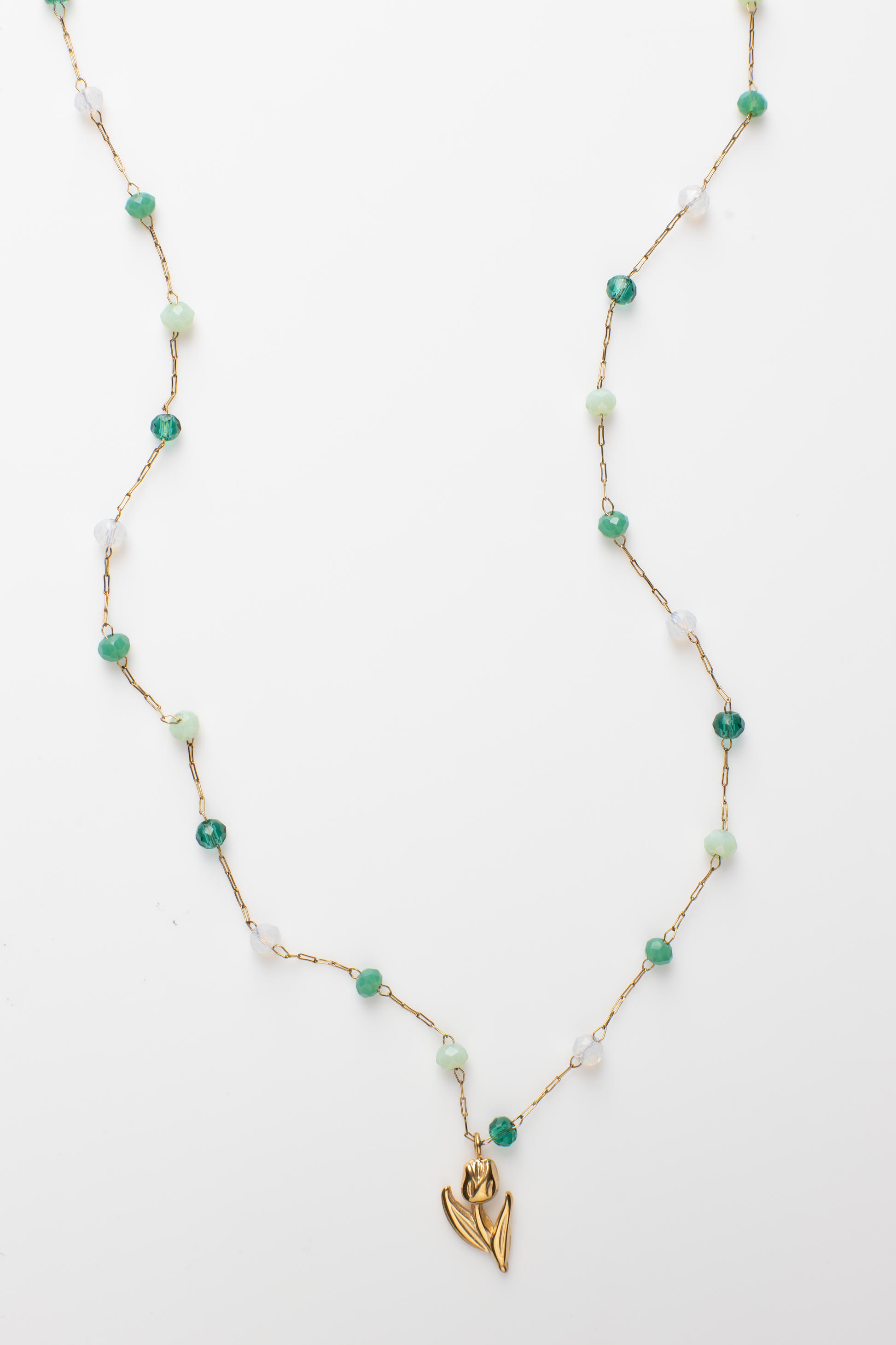 Stylish Commuter's Choice: Green and Gold Crystal Necklace for Women